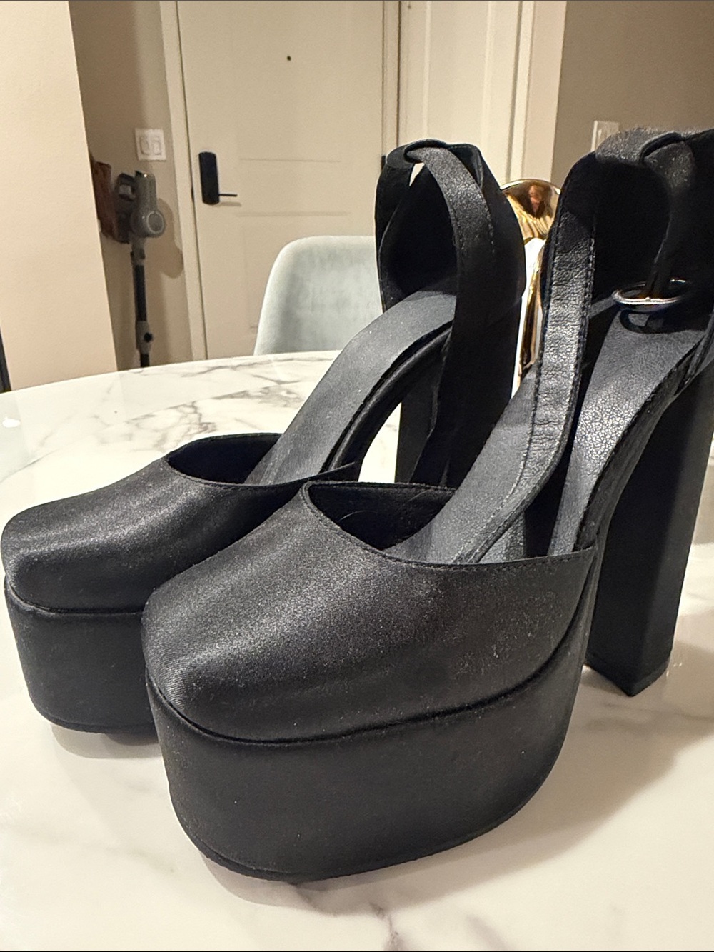 High Block Platform Mary Jane Heels in Black